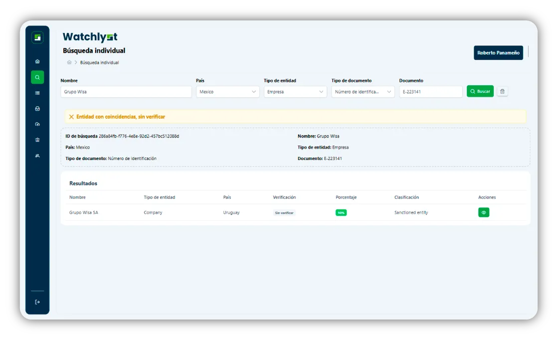 seccion de monitor de busqueda individual en watchlyst