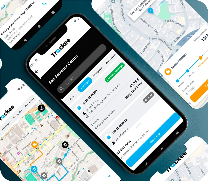 Multiples pantallas de la aplicacion de trackee