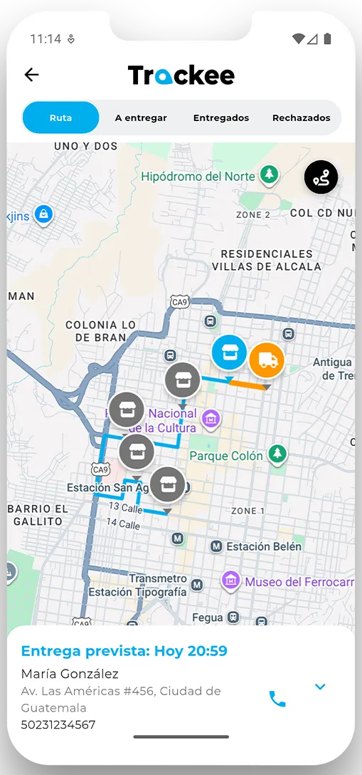Pantalla de tracking de pedido en trackee con el detalle de la entrega
